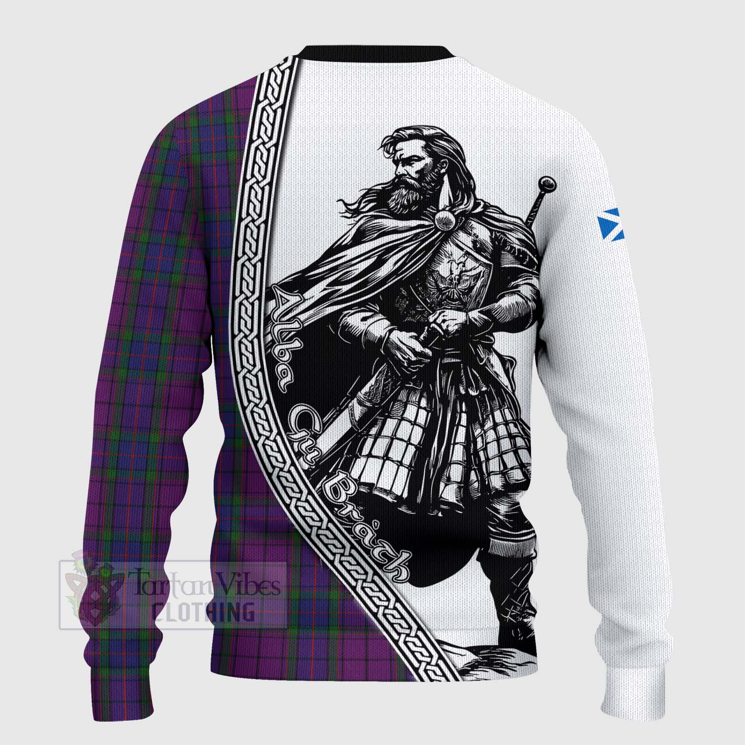 Tartan Vibes Clothing Wardlaw Tartan Clan Crest Knitted Sweater with Highlander Warrior Celtic Style