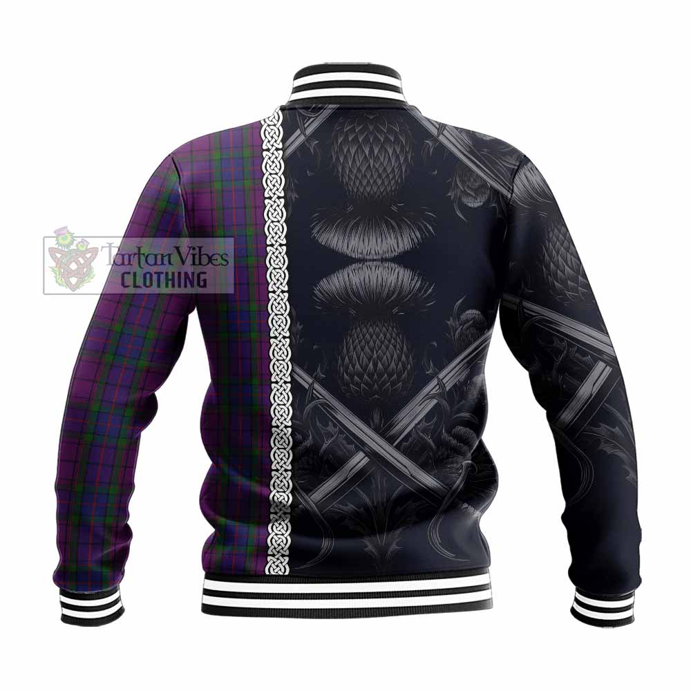 Tartan Vibes Clothing Wardlaw Tartan Baseball Jacket with Family Crest Cross Sword Thistle Celtic Vibes