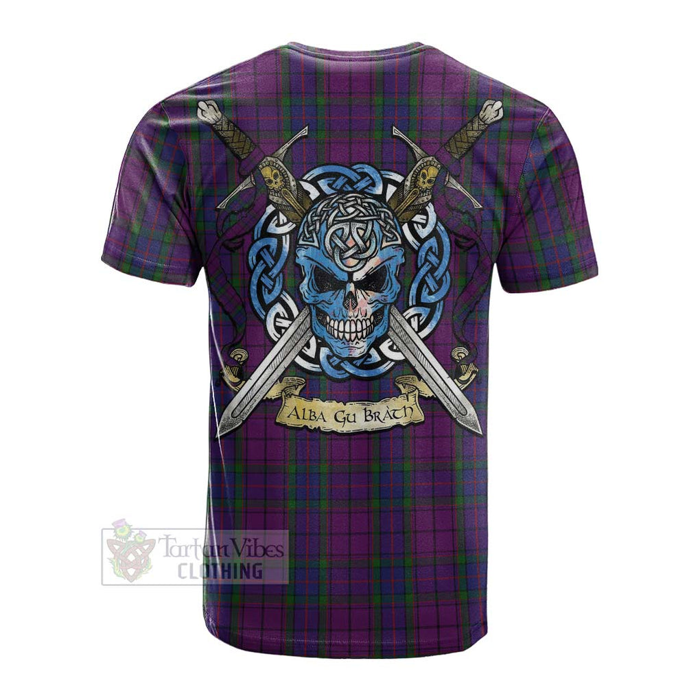 Tartan Vibes Clothing Wardlaw Tartan Cotton T-shirt with Family Crest Celtic Skull Style