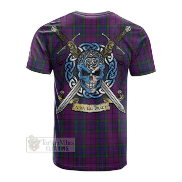 Wardlaw Tartan Cotton T-shirt with Family Crest Celtic Skull Style