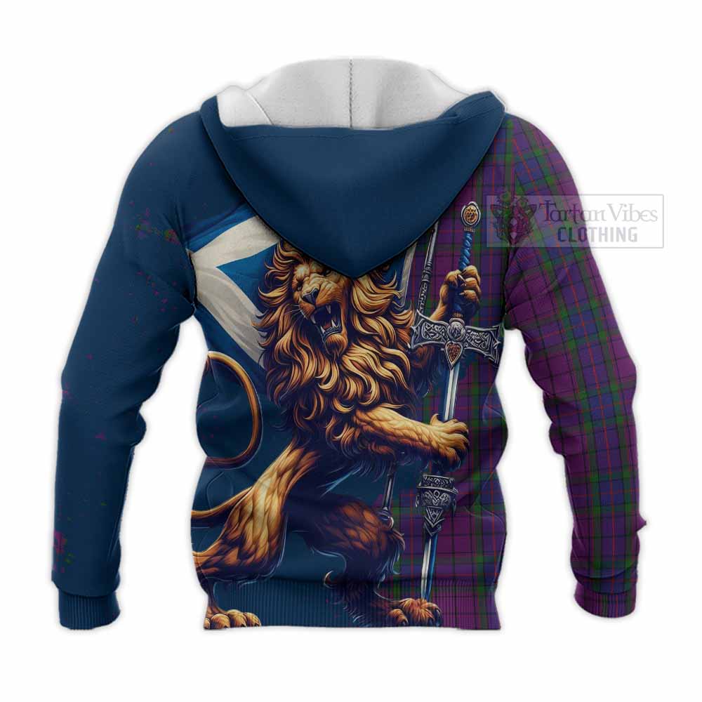 Tartan Vibes Clothing Wardlaw Tartan Family Crest Knitted Hoodie with Scottish Majestic Lion