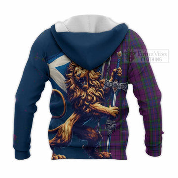 Wardlaw Tartan Family Crest Knitted Hoodie with Scottish Majestic Lion