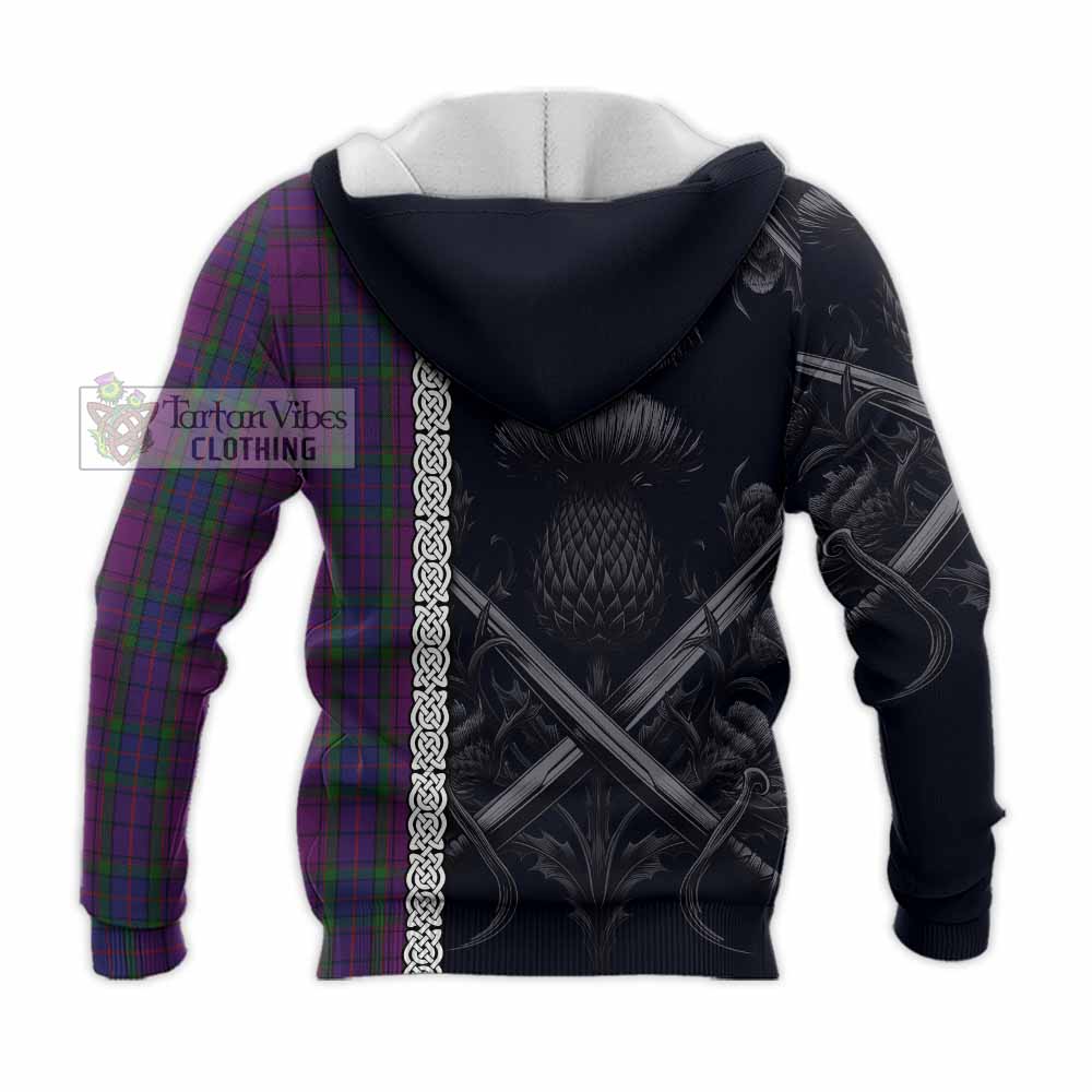 Tartan Vibes Clothing Wardlaw Tartan Knitted Hoodie with Family Crest Cross Sword Thistle Celtic Vibes