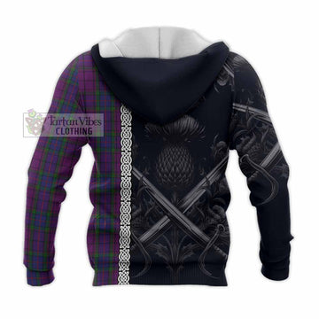 Wardlaw Tartan Knitted Hoodie with Family Crest Cross Sword Thistle Celtic Vibes