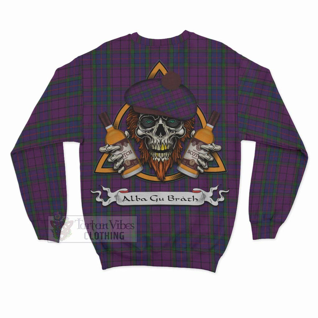 Tartan Vibes Clothing Wardlaw Tartan Sweatshirt with Family Crest and Bearded Skull Holding Bottles of Whiskey