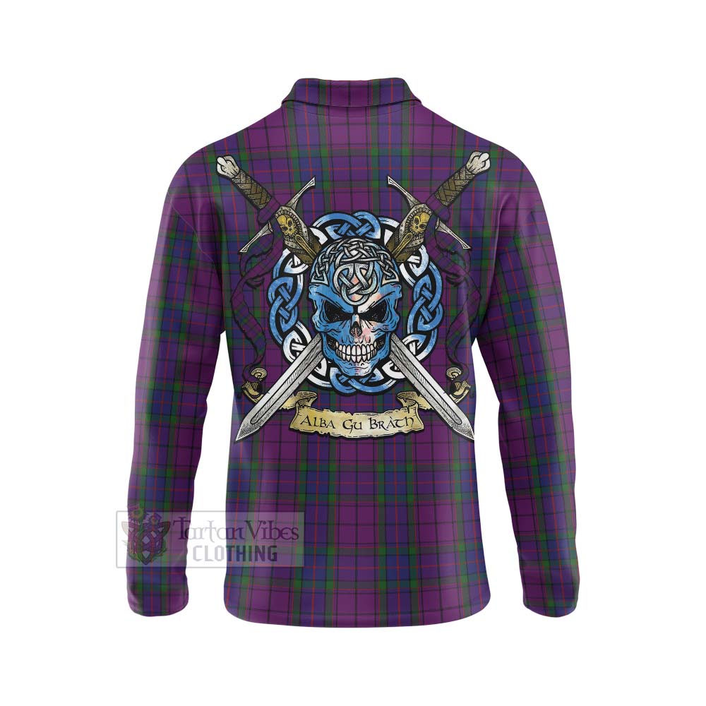 Tartan Vibes Clothing Wardlaw Tartan Long Sleeve Polo Shirt with Family Crest Celtic Skull Style