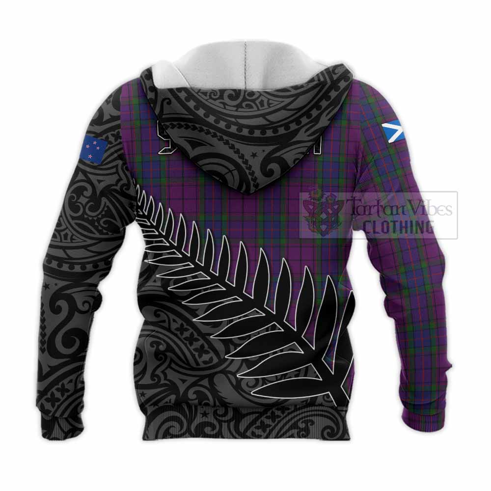 Tartan Vibes Clothing Wardlaw Crest Tartan Knitted Hoodie with New Zealand Silver Fern Half Style