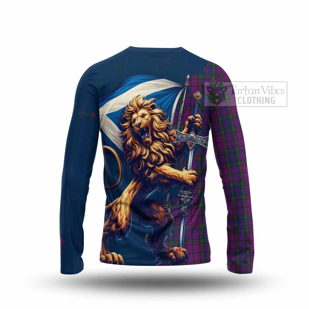 Tartan Vibes Clothing Wardlaw Tartan Family Crest Long Sleeve T-Shirt with Scottish Majestic Lion