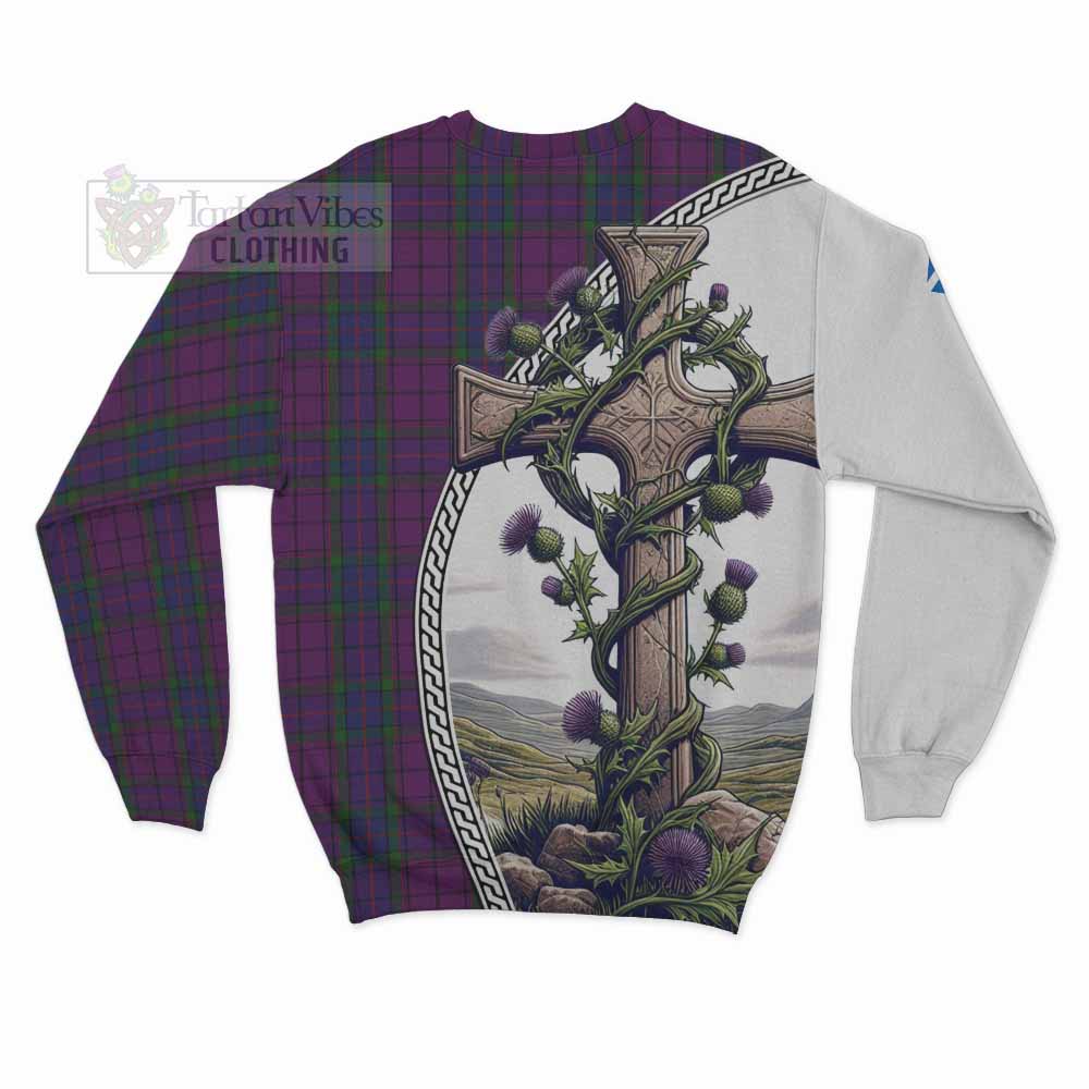 Tartan Vibes Clothing Wardlaw Tartan Sweatshirt with Family Crest and St. Andrew's Cross Accented by Thistle Vines