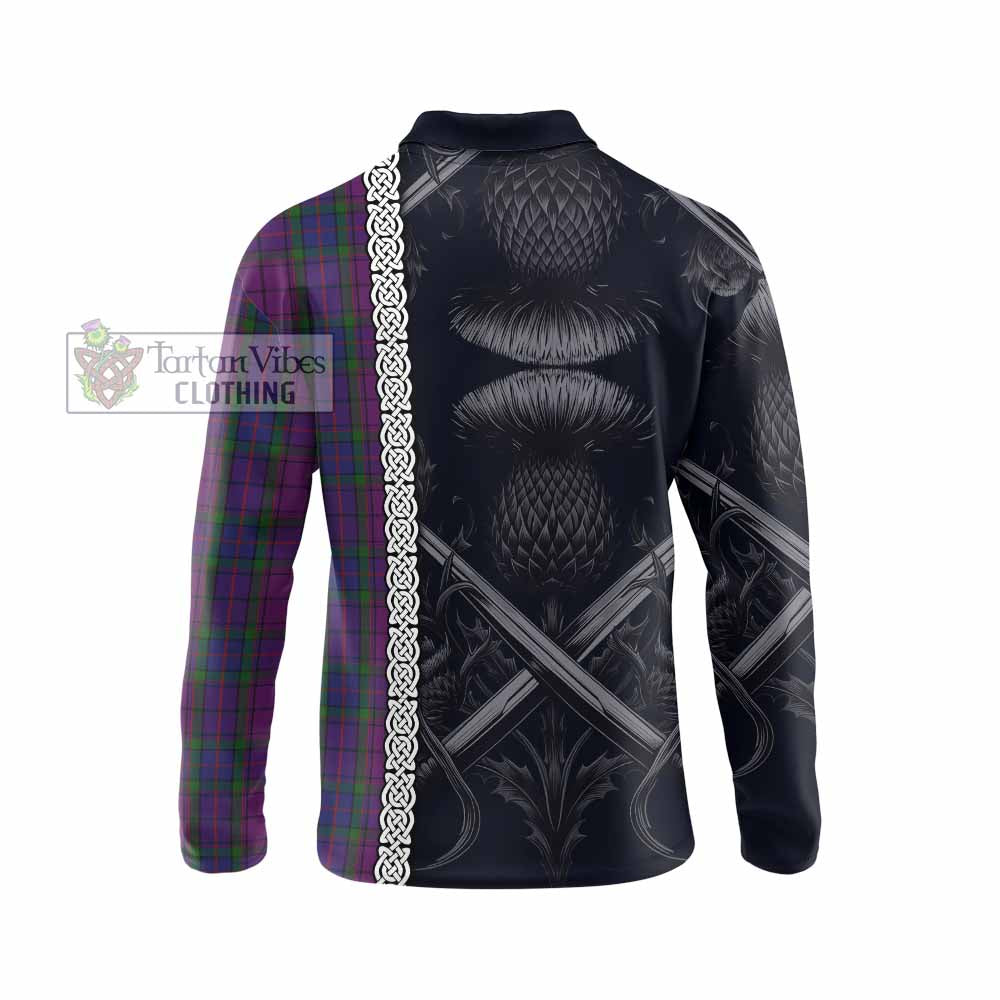 Tartan Vibes Clothing Wardlaw Tartan Long Sleeve Polo Shirt with Family Crest Cross Sword Thistle Celtic Vibes