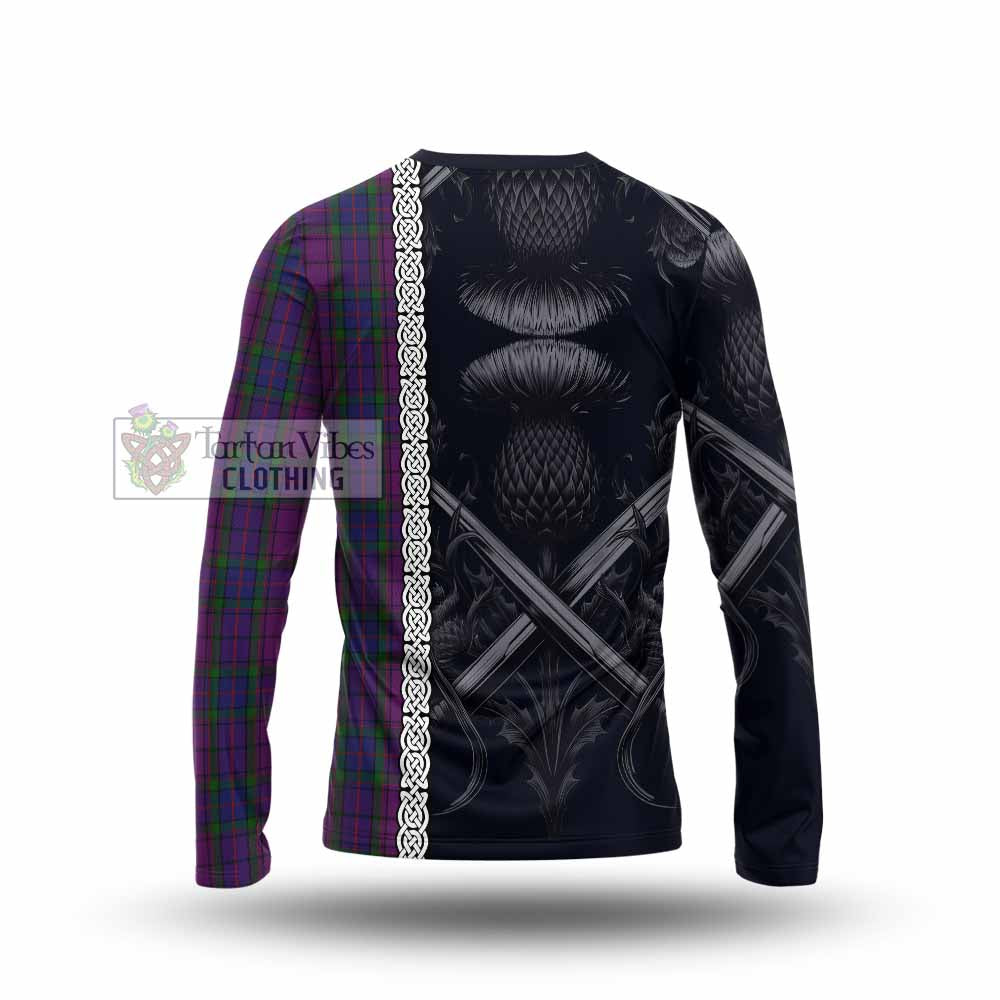 Tartan Vibes Clothing Wardlaw Tartan Long Sleeve T-Shirt with Family Crest Cross Sword Thistle Celtic Vibes