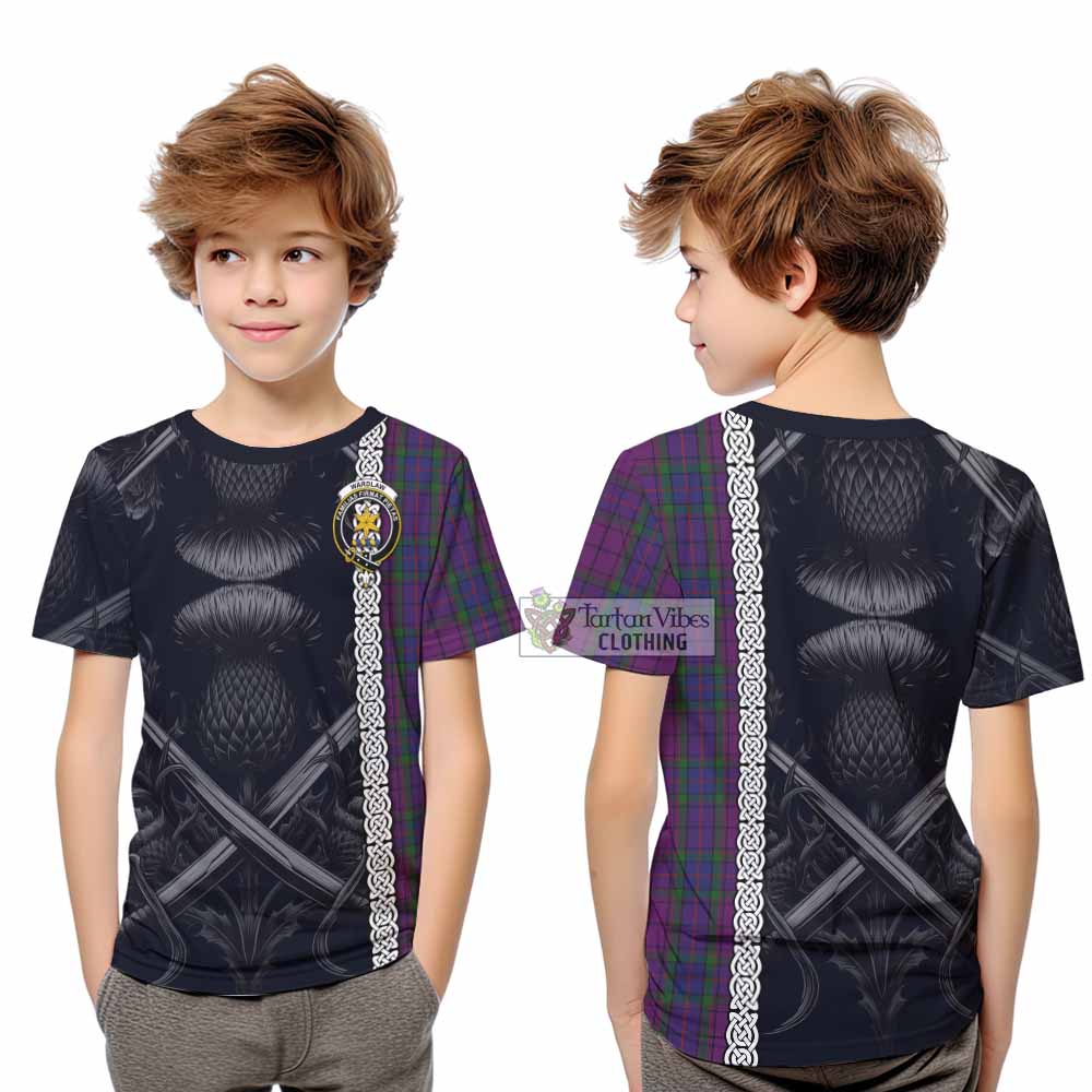 Tartan Vibes Clothing Wardlaw Tartan Kid T-Shirt with Family Crest Cross Sword Thistle Celtic Vibes