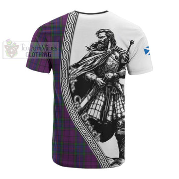 Wardlaw Tartan Clan Crest Cotton T-shirt with Highlander Warrior Celtic Style