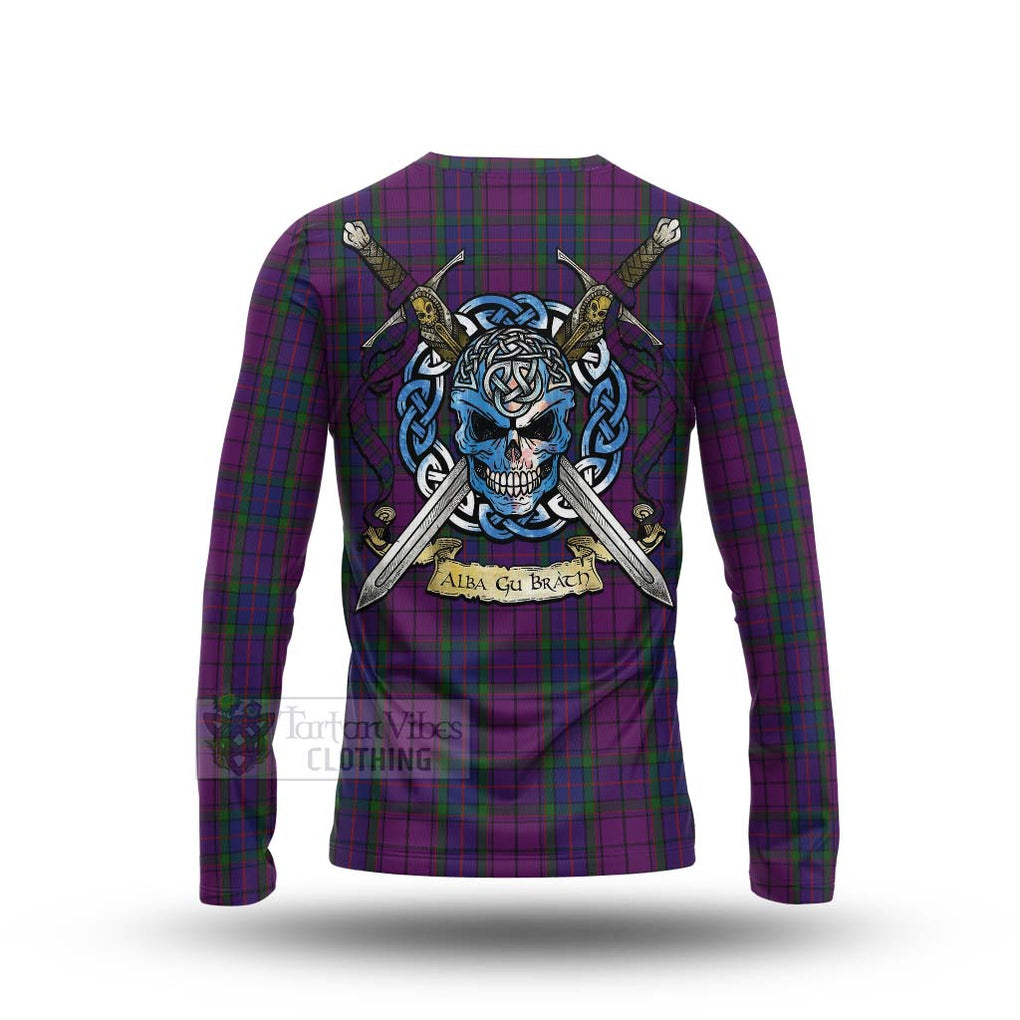 Tartan Vibes Clothing Wardlaw Tartan Long Sleeve T-Shirt with Family Crest Celtic Skull Style