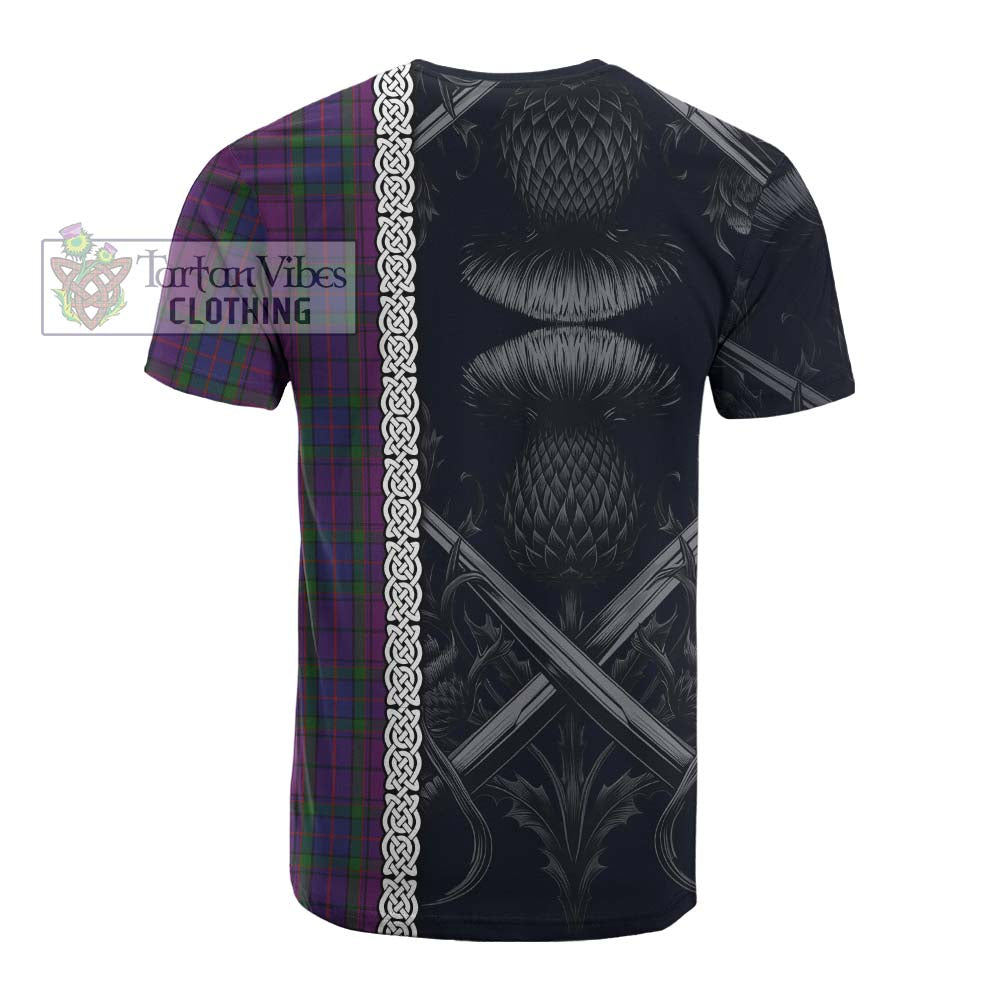 Tartan Vibes Clothing Wardlaw Tartan Cotton T-shirt with Family Crest Cross Sword Thistle Celtic Vibes