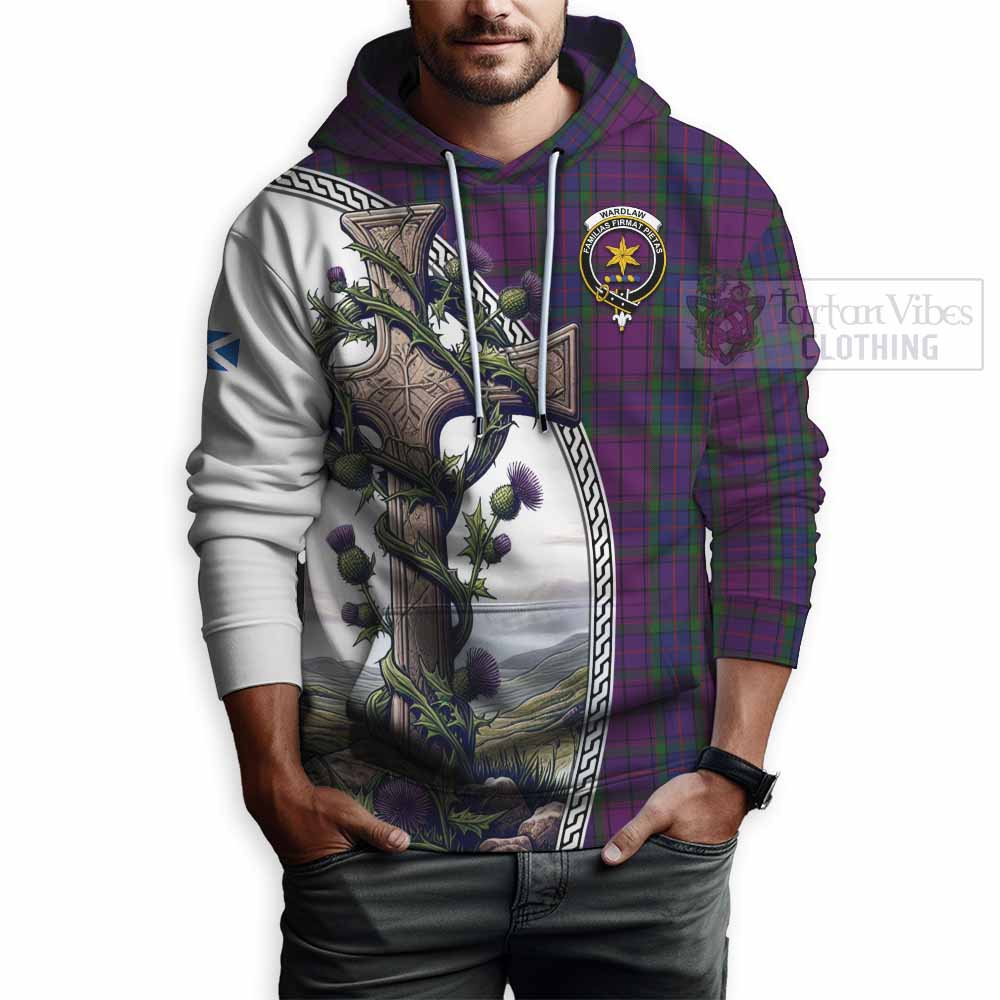 Tartan Vibes Clothing Wardlaw Tartan Hoodie with Family Crest and St. Andrew's Cross Accented by Thistle Vines