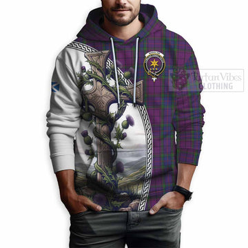 Wardlaw Tartan Hoodie with Family Crest and St. Andrew's Cross Accented by Thistle Vines