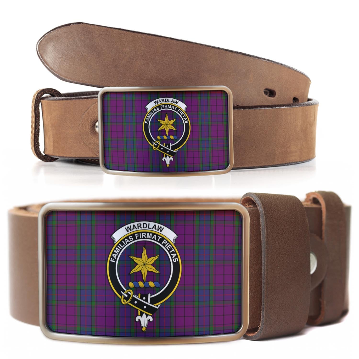 Wardlaw Tartan Belt Buckles with Family Crest - Tartanvibesclothing Shop