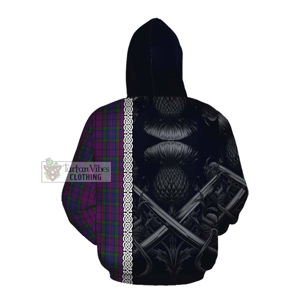 Tartan Vibes Clothing Wardlaw Tartan Cotton Hoodie with Family Crest Cross Sword Thistle Celtic Vibes