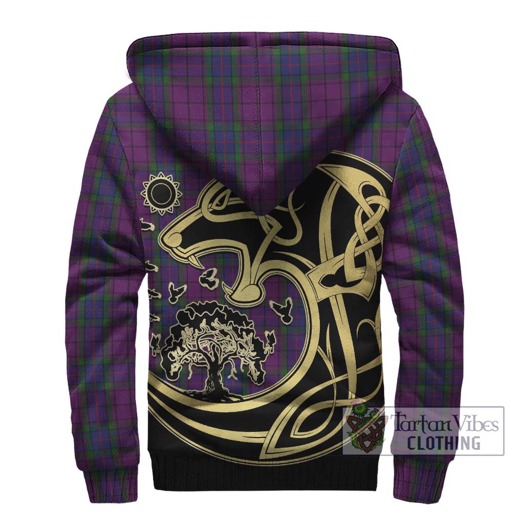 Tartan Vibes Clothing Wardlaw Tartan Sherpa Hoodie with Family Crest Celtic Wolf Style
