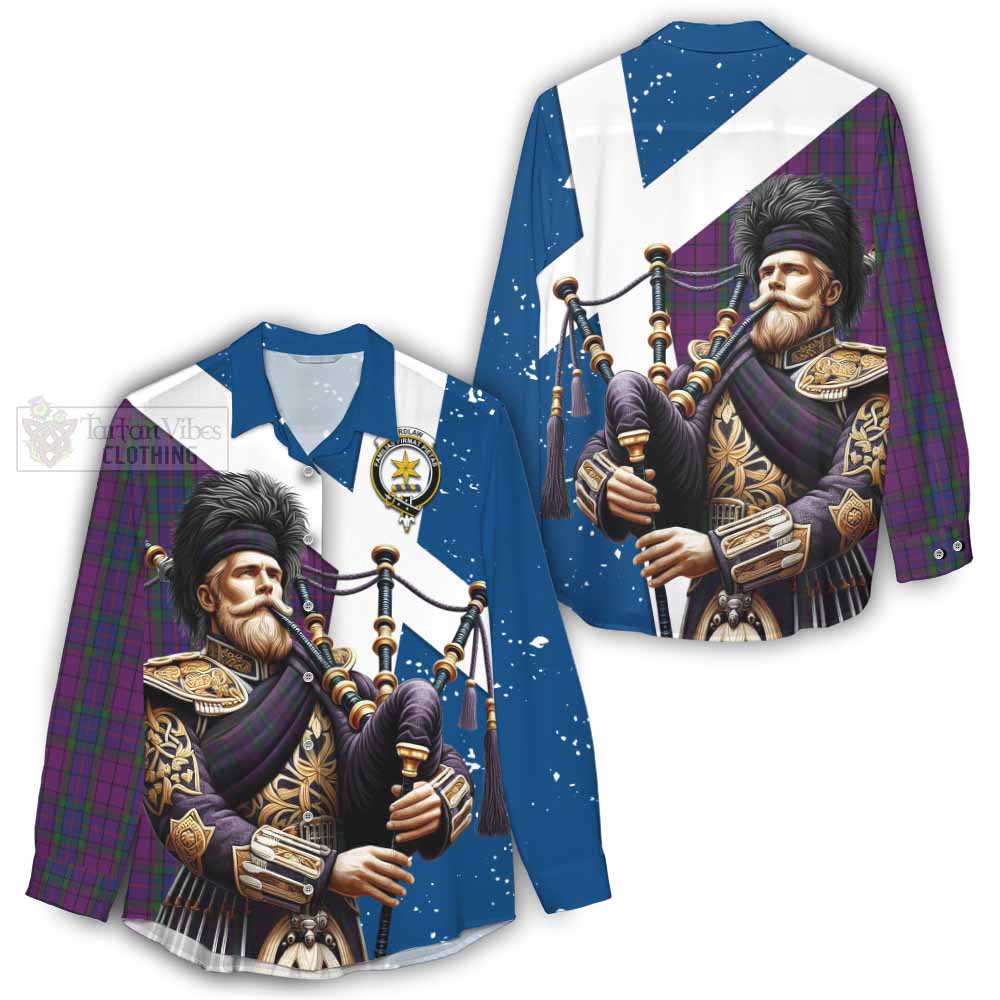 Tartan Vibes Clothing Wardlaw Tartan Women's Casual Shirt with Family Crest Scottish Bagpiper Vibes