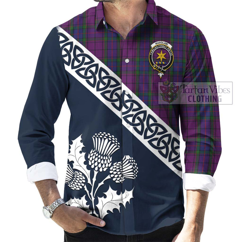 Tartan Vibes Clothing Wardlaw Tartan Long Sleeve Button Shirt Featuring Thistle and Scotland Map