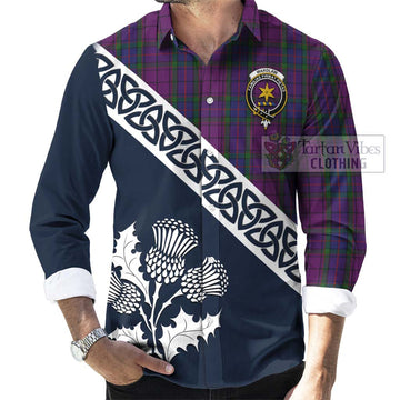 Wardlaw Tartan Long Sleeve Button Shirt Featuring Thistle and Scotland Map