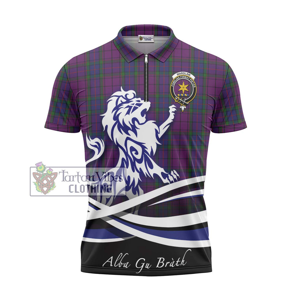 Wardlaw Tartan Zipper Polo Shirt with Alba Gu Brath Regal Lion Emblem - Tartanvibesclothing Shop