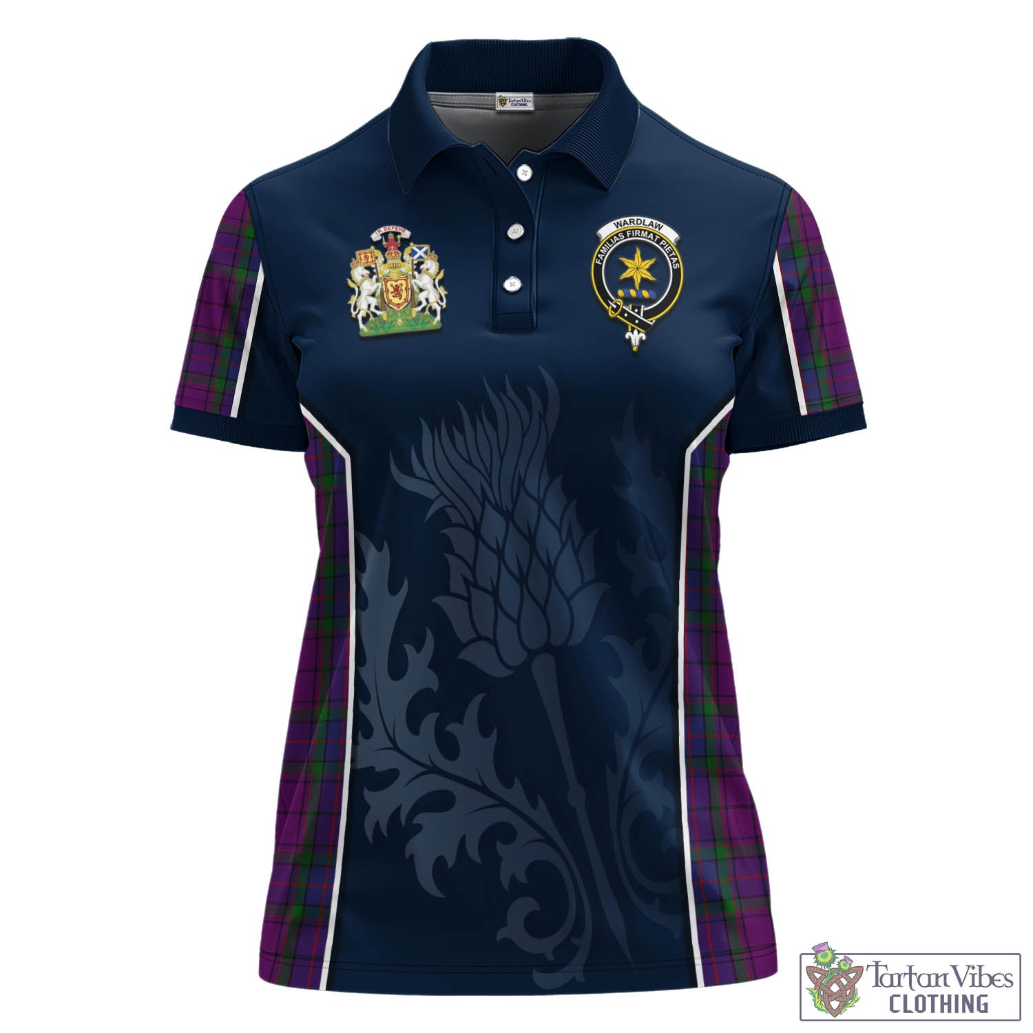 Tartan Vibes Clothing Wardlaw Tartan Women's Polo Shirt with Family Crest and Scottish Thistle Vibes Sport Style