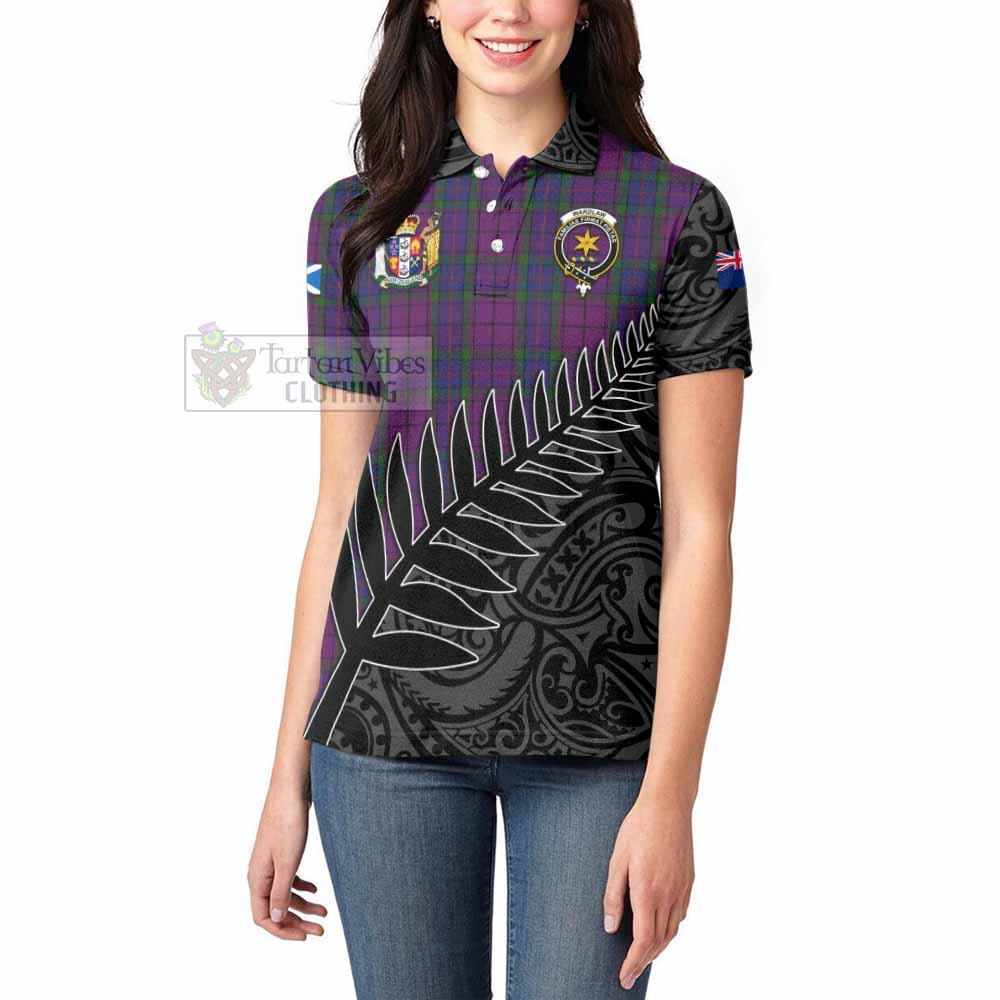 Tartan Vibes Clothing Wardlaw Crest Tartan Women's Polo Shirt with New Zealand Silver Fern Half Style