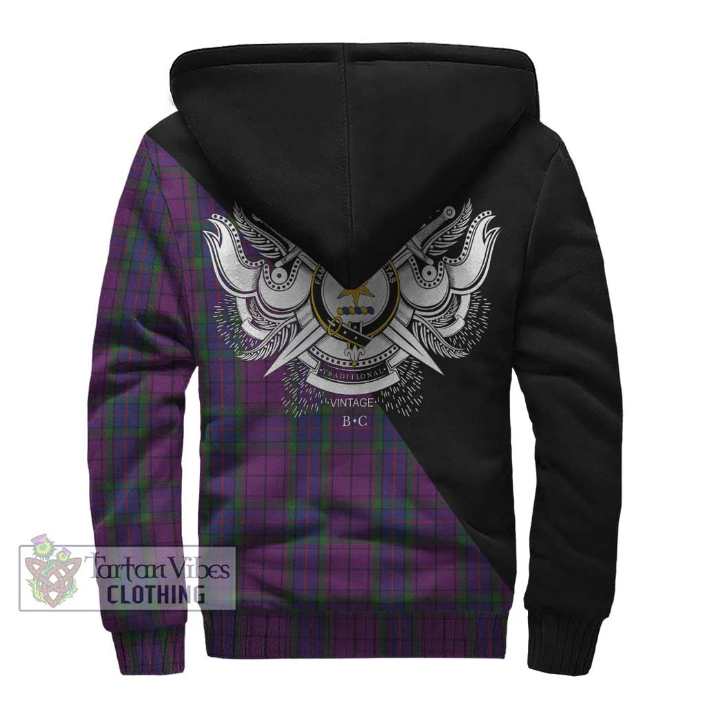 Wardlaw Tartan Sherpa Hoodie with Family Crest and Military Logo Style - Tartanvibesclothing Shop