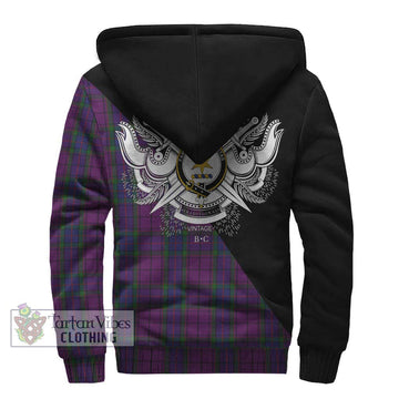 Wardlaw Tartan Sherpa Hoodie with Family Crest and Military Logo Style