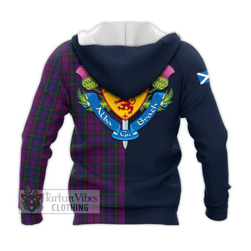 Wardlaw Tartan Knitted Hoodie Alba with Scottish Lion Royal Arm Half Style