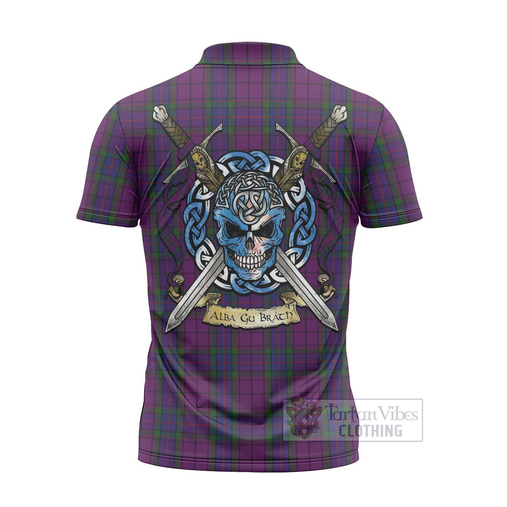 Tartan Vibes Clothing Wardlaw Tartan Zipper Polo Shirt with Family Crest Celtic Skull Style