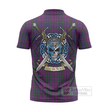 Wardlaw Tartan Zipper Polo Shirt with Family Crest Celtic Skull Style