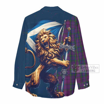 Wardlaw Tartan Family Crest Women's Casual Shirt with Scottish Majestic Lion