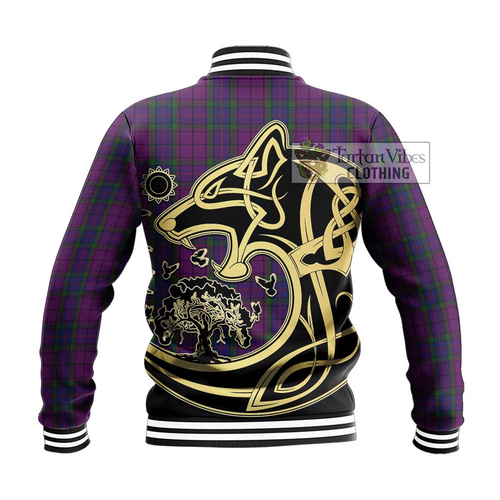 Tartan Vibes Clothing Wardlaw Tartan Baseball Jacket with Family Crest Celtic Wolf Style