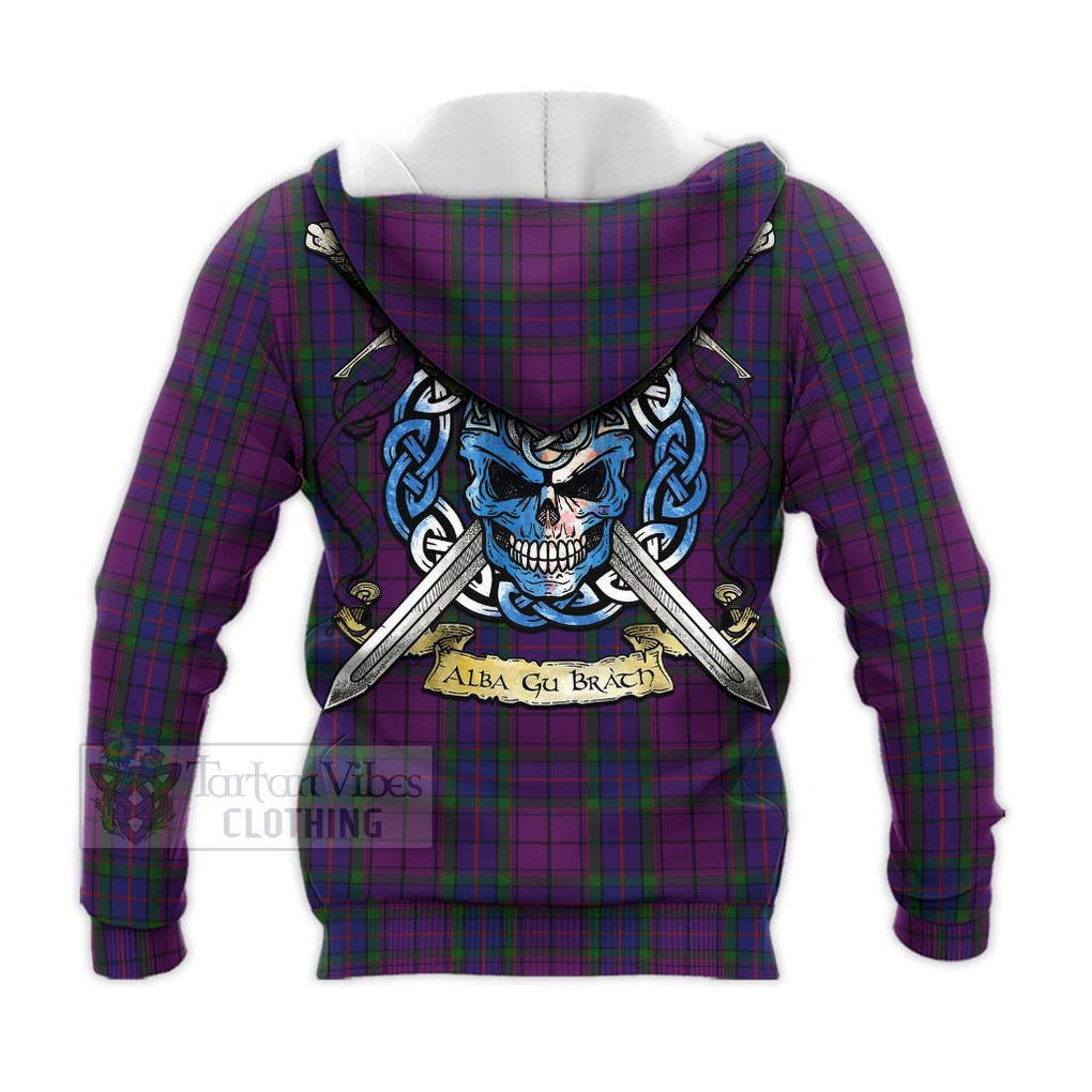 Tartan Vibes Clothing Wardlaw Tartan Knitted Hoodie with Family Crest Celtic Skull Style