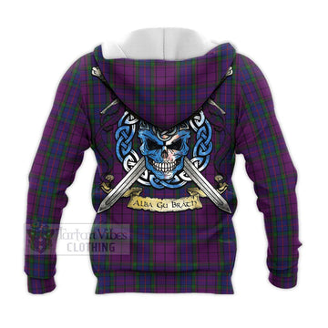 Wardlaw Tartan Knitted Hoodie with Family Crest Celtic Skull Style