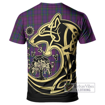 Wardlaw Tartan T-Shirt with Family Crest Celtic Wolf Style