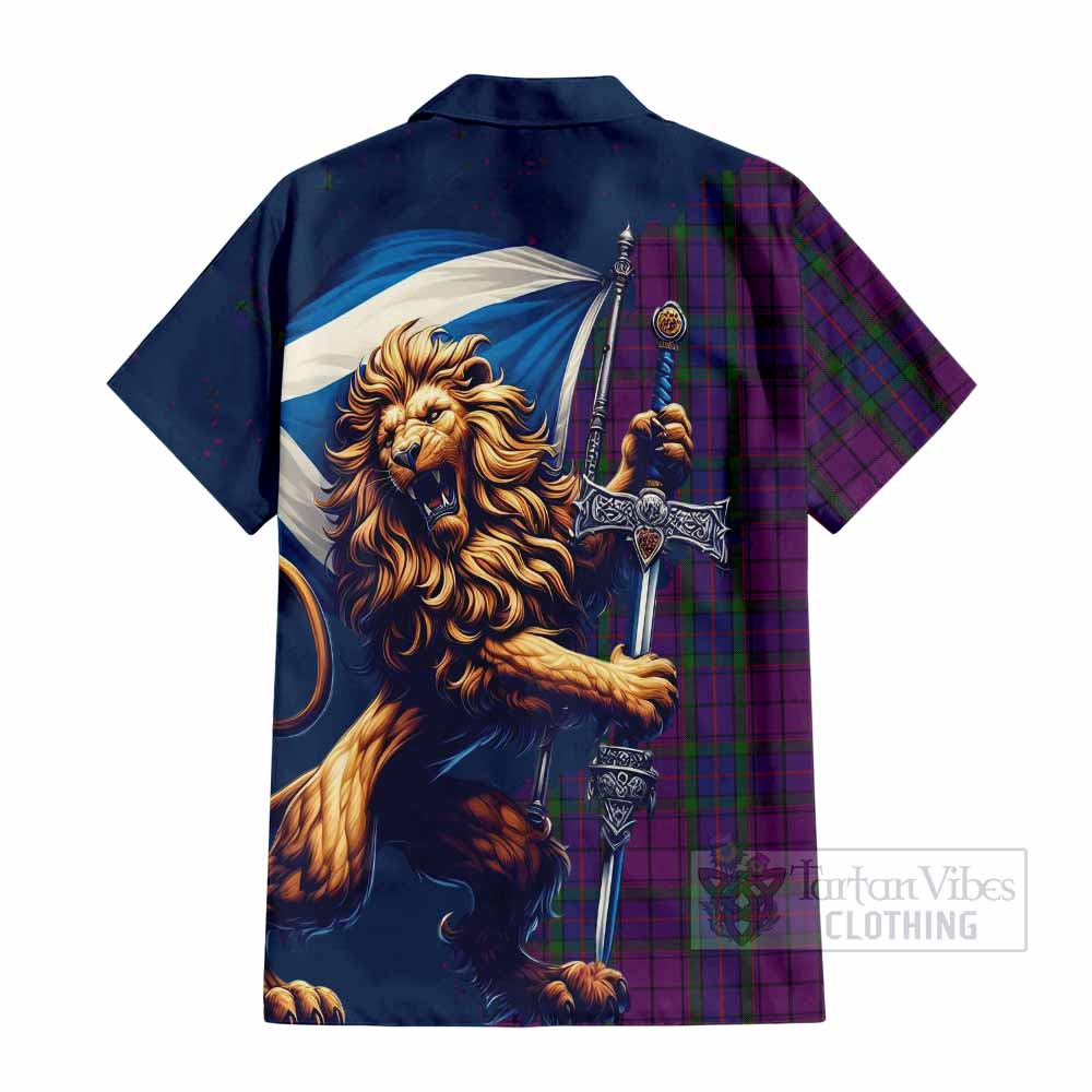 Tartan Vibes Clothing Wardlaw Tartan Family Crest Short Sleeve Button Shirt with Scottish Majestic Lion