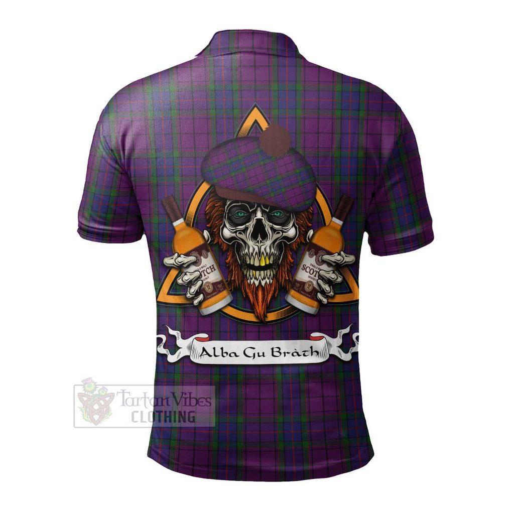 Tartan Vibes Clothing Wardlaw Tartan Polo Shirt with Family Crest and Bearded Skull Holding Bottles of Whiskey