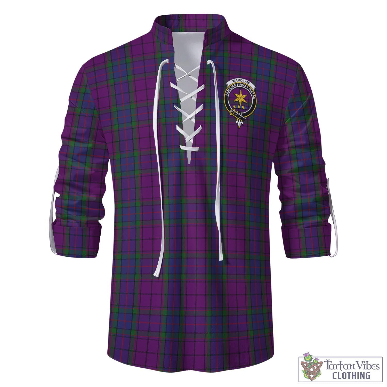 Tartan Vibes Clothing Wardlaw Tartan Men's Scottish Traditional Jacobite Ghillie Kilt Shirt with Family Crest