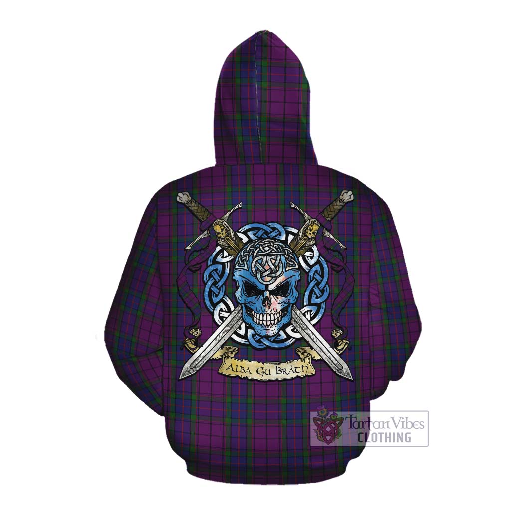 Tartan Vibes Clothing Wardlaw Tartan Cotton Hoodie with Family Crest Celtic Skull Style