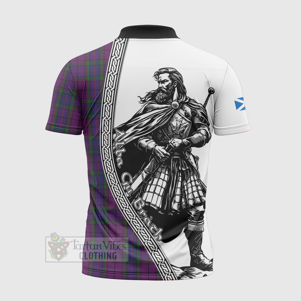 Tartan Vibes Clothing Wardlaw Tartan Clan Crest Zipper Polo Shirt with Highlander Warrior Celtic Style