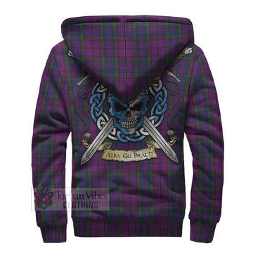 Wardlaw Tartan Sherpa Hoodie with Family Crest Celtic Skull Style