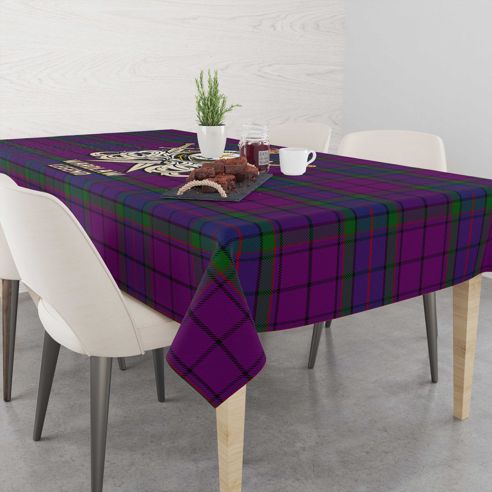 Tartan Vibes Clothing Wardlaw Tartan Tablecloth with Clan Crest and the Golden Sword of Courageous Legacy