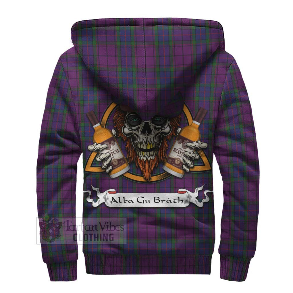 Tartan Vibes Clothing Wardlaw Tartan Sherpa Hoodie with Family Crest and Bearded Skull Holding Bottles of Whiskey