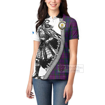 Wardlaw Tartan Clan Crest Women's Polo Shirt with Highlander Warrior Celtic Style