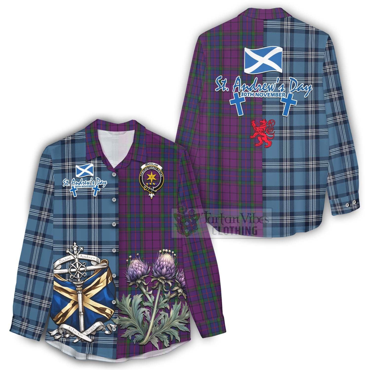 Tartan Vibes Clothing Wardlaw Tartan Women's Casual Shirt Happy St. Andrew's Day Half Tartan Style